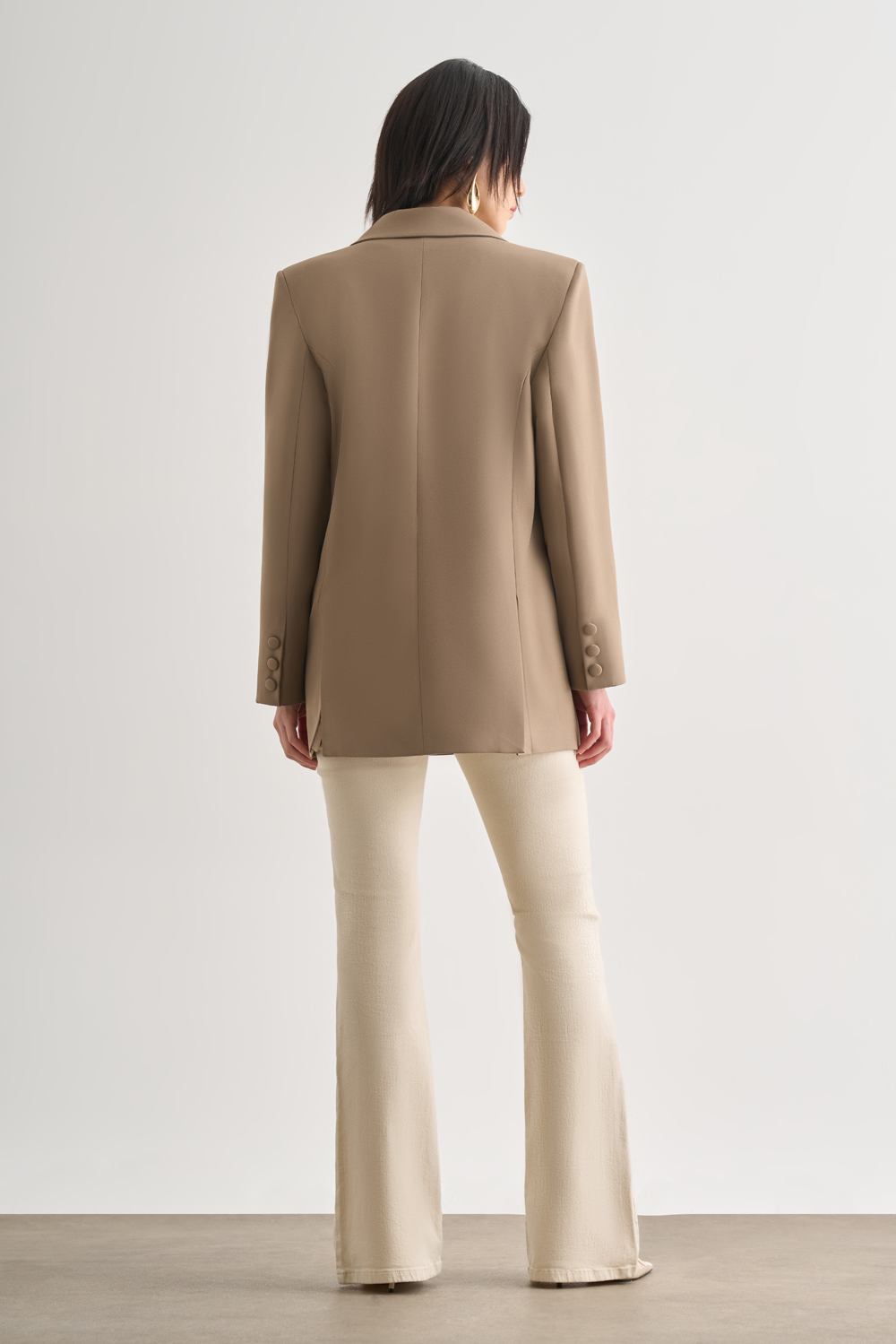 Mizalle Oversize Çift Yırtmaçlı Bej Blazer Ceket