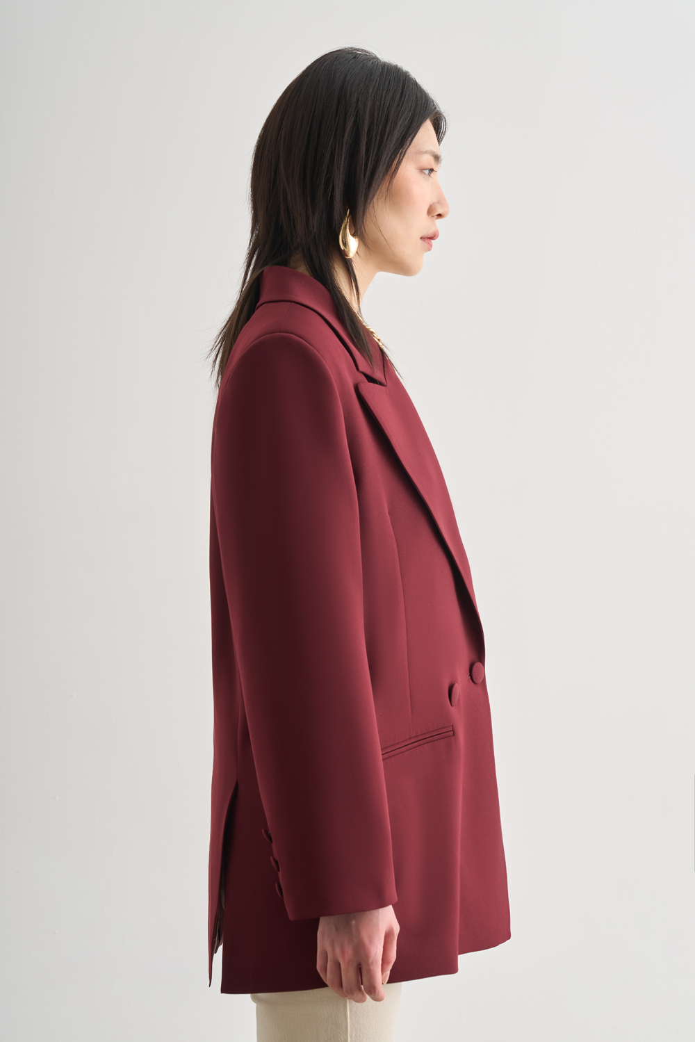 Mizalle Oversize Çift Yırtmaçlı Bordo Blazer Ceket