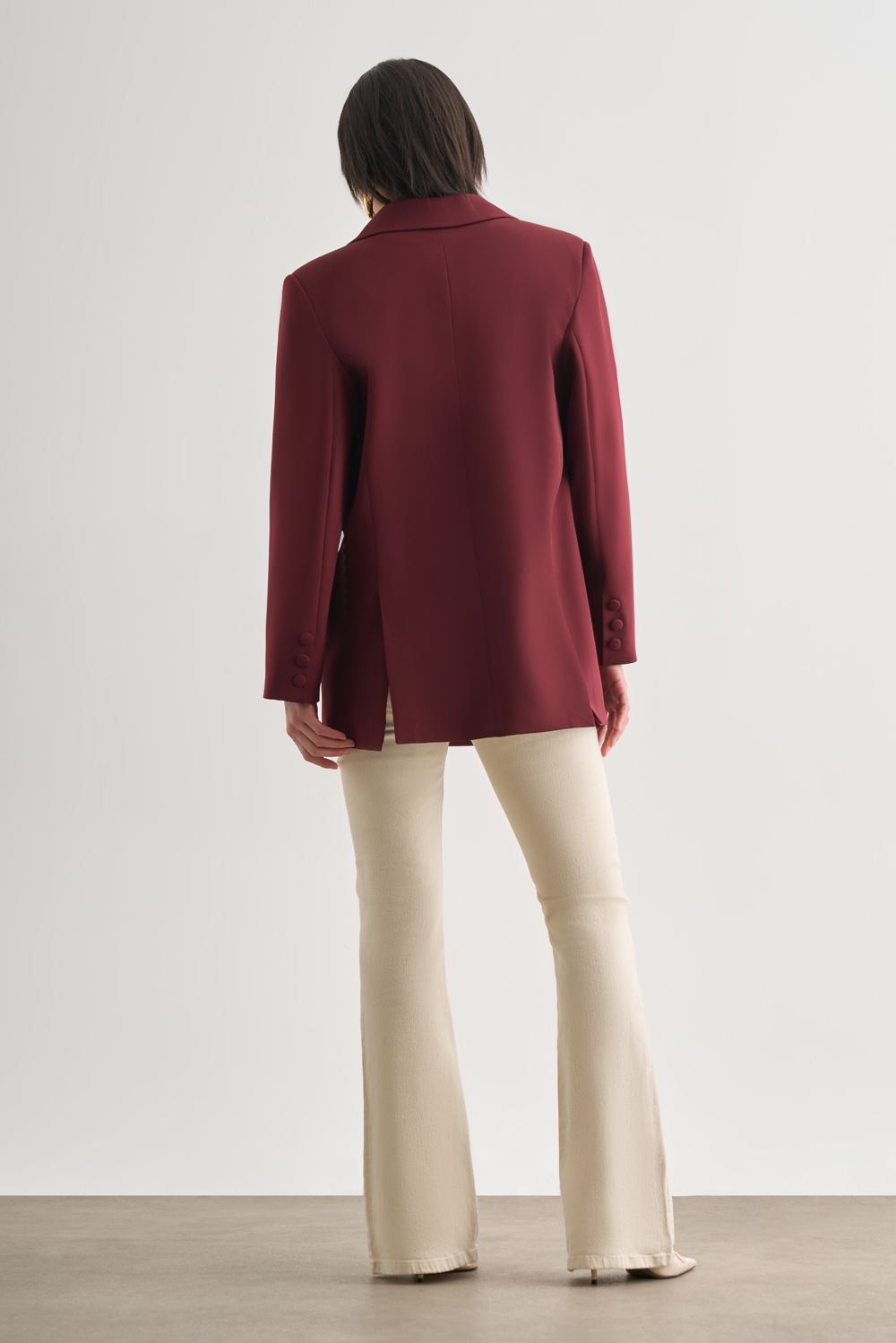Mizalle Oversize Çift Yırtmaçlı Bordo Blazer Ceket