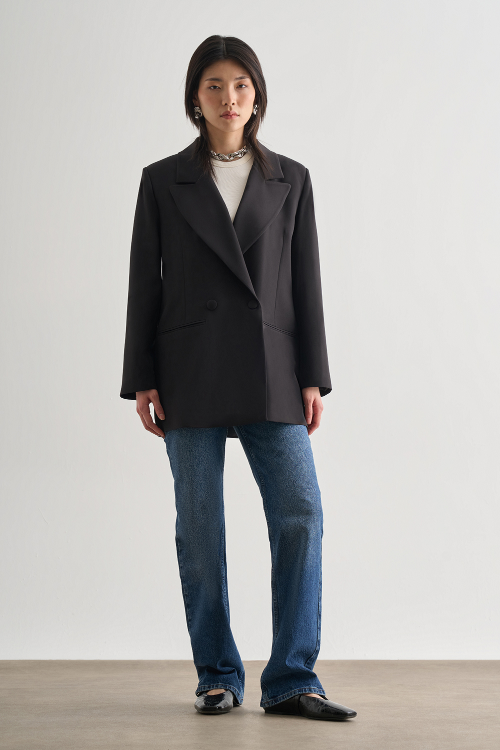 Mizalle Oversize Çift Yırtmaçlı Siyah Blazer Ceket