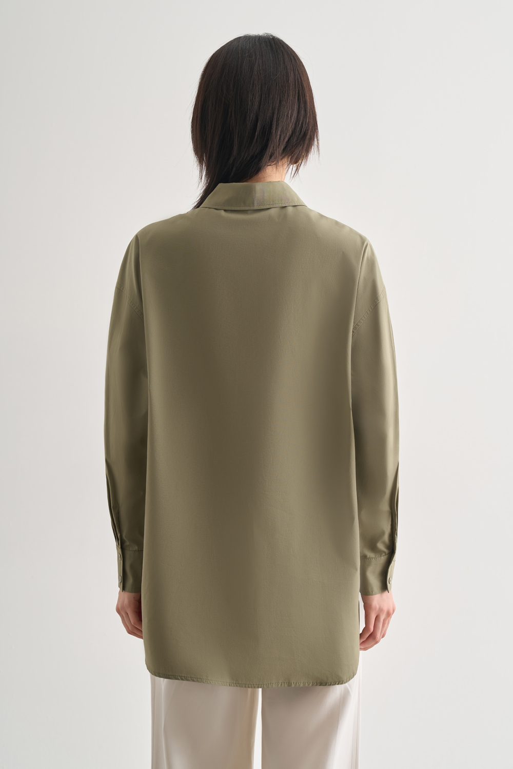 Mizalle Premium Saf Pamuk Haki Oversize Gömlek