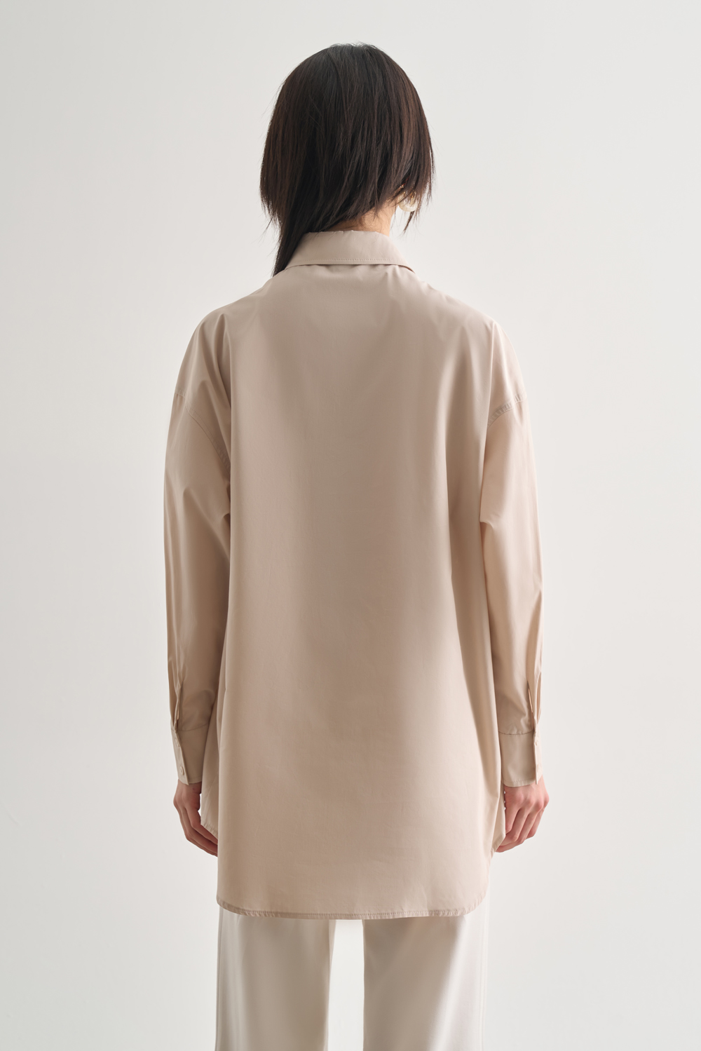 Mizalle Premium Saf Pamuk Taş Rengi Oversize Gömlek
