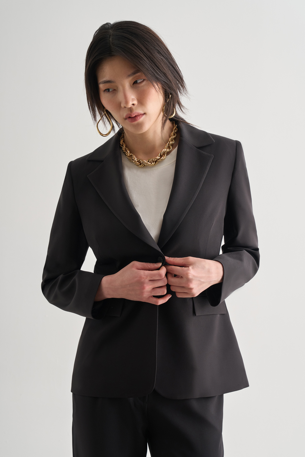 Mizalle Siyah Tek Düğme Klasik Blazer Ceket