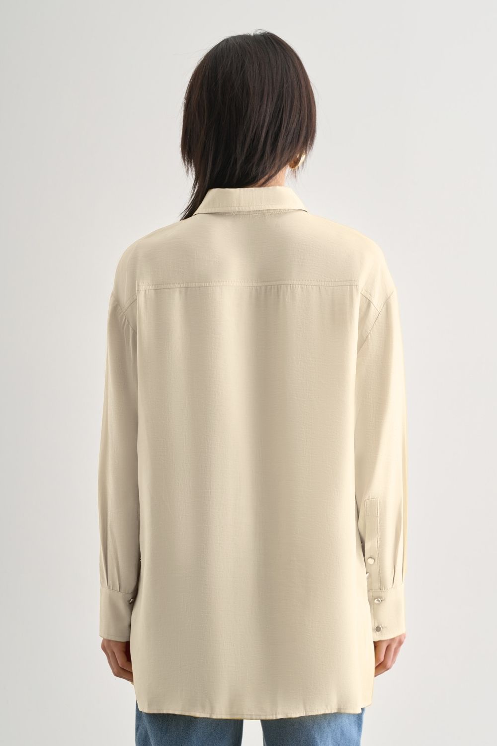 Mizalle Yan Düğme Detaylı Premium Modal Ekru Tunik