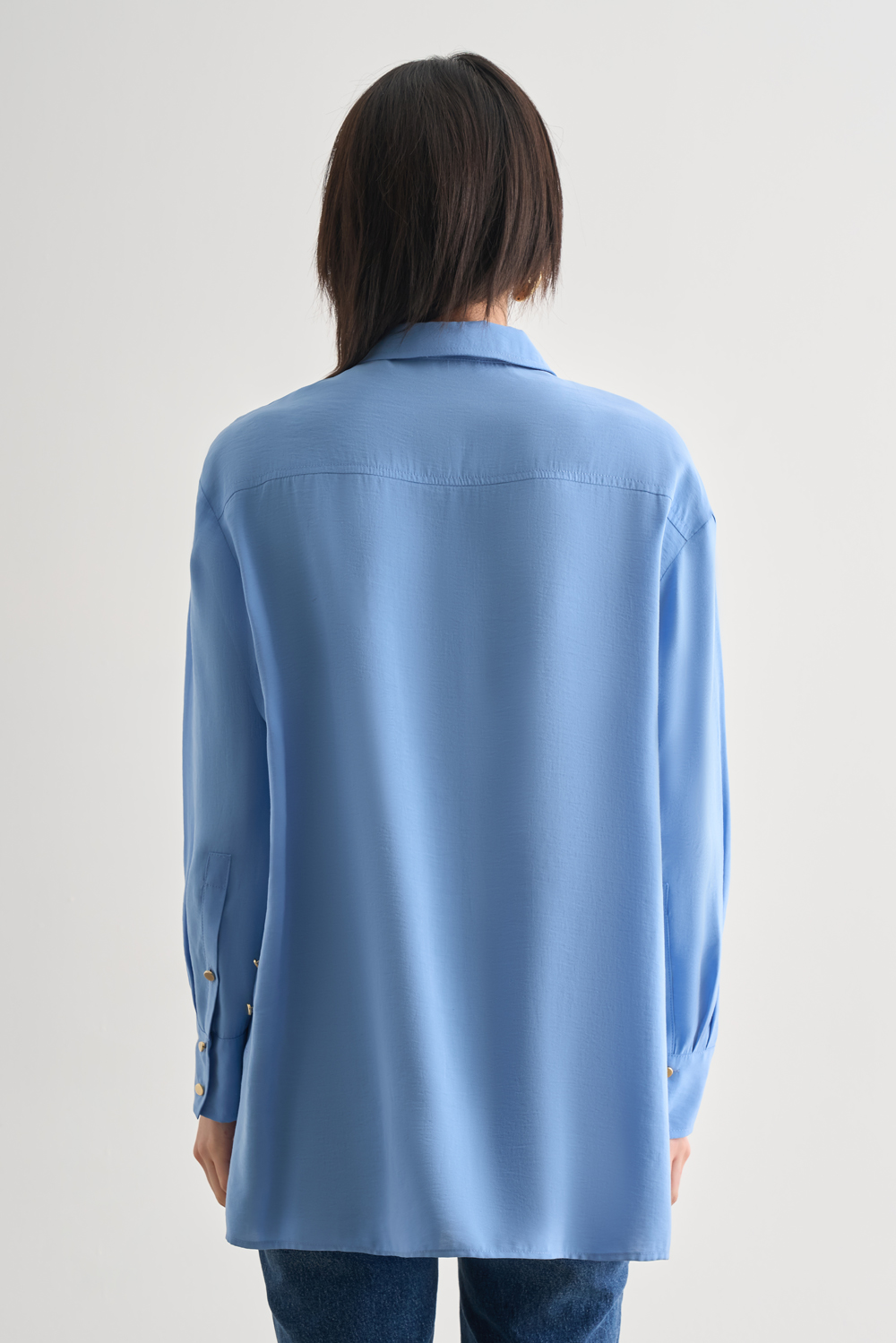 Mizalle Yan Düğme Detaylı Premium Modal Mavi Tunik