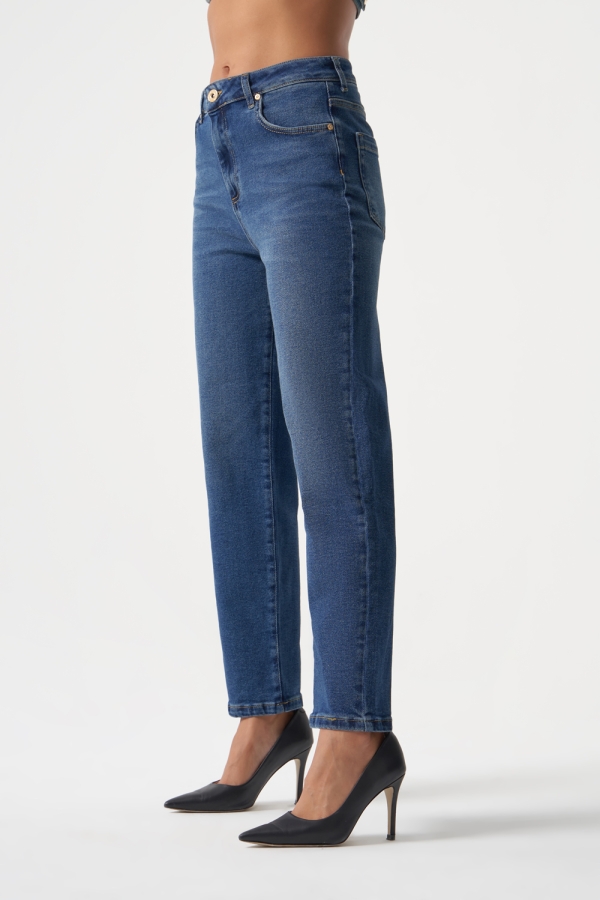 MZL Normal Bel Klasik Kesim Lacivert Boru Paça Denim Pantolon