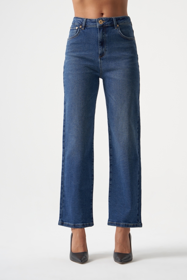 MZL Normal Bel Klasik Kesim Lacivert Boru Paça Denim Pantolon