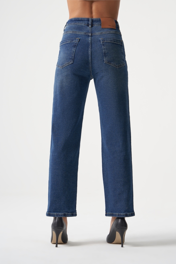 MZL Normal Bel Klasik Kesim Lacivert Boru Paça Denim Pantolon