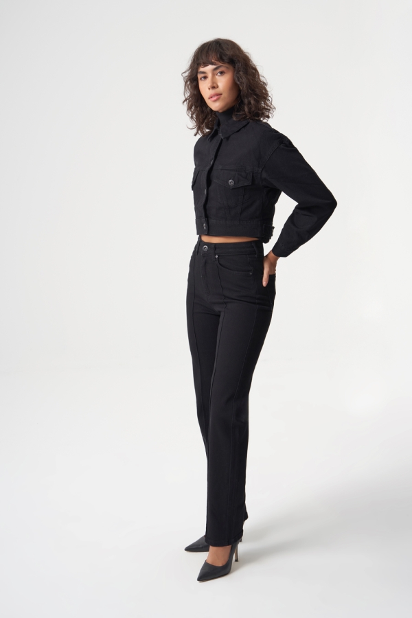 MZL Siyah Crop Denim Ceket