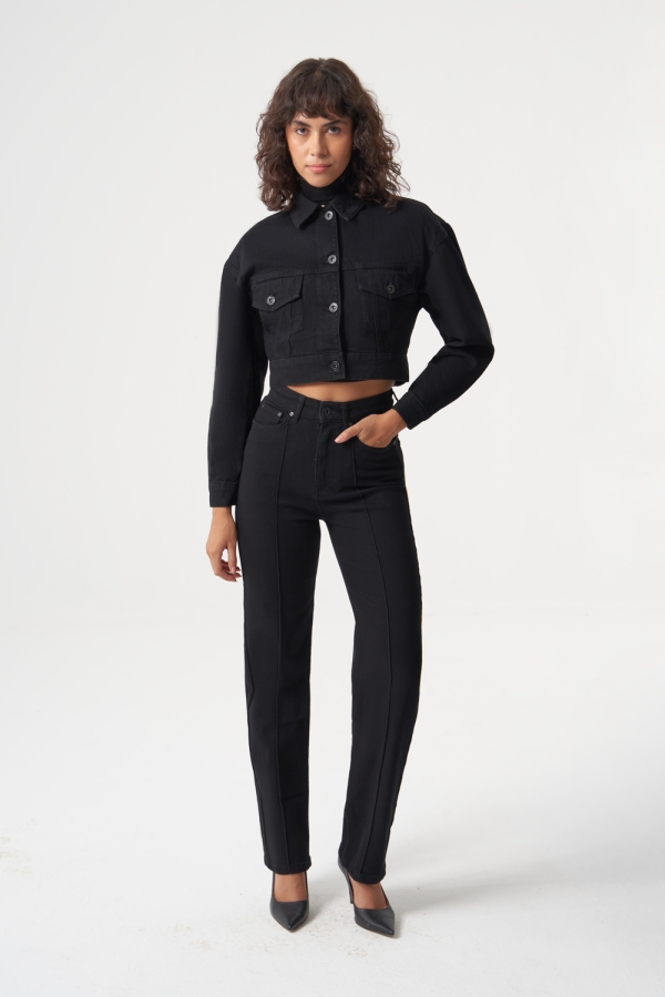 MZL Siyah Crop Denim Ceket