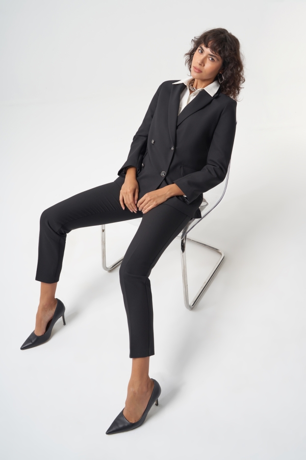 MZL Siyah Oversize Kruvaze Blazer Ceket 