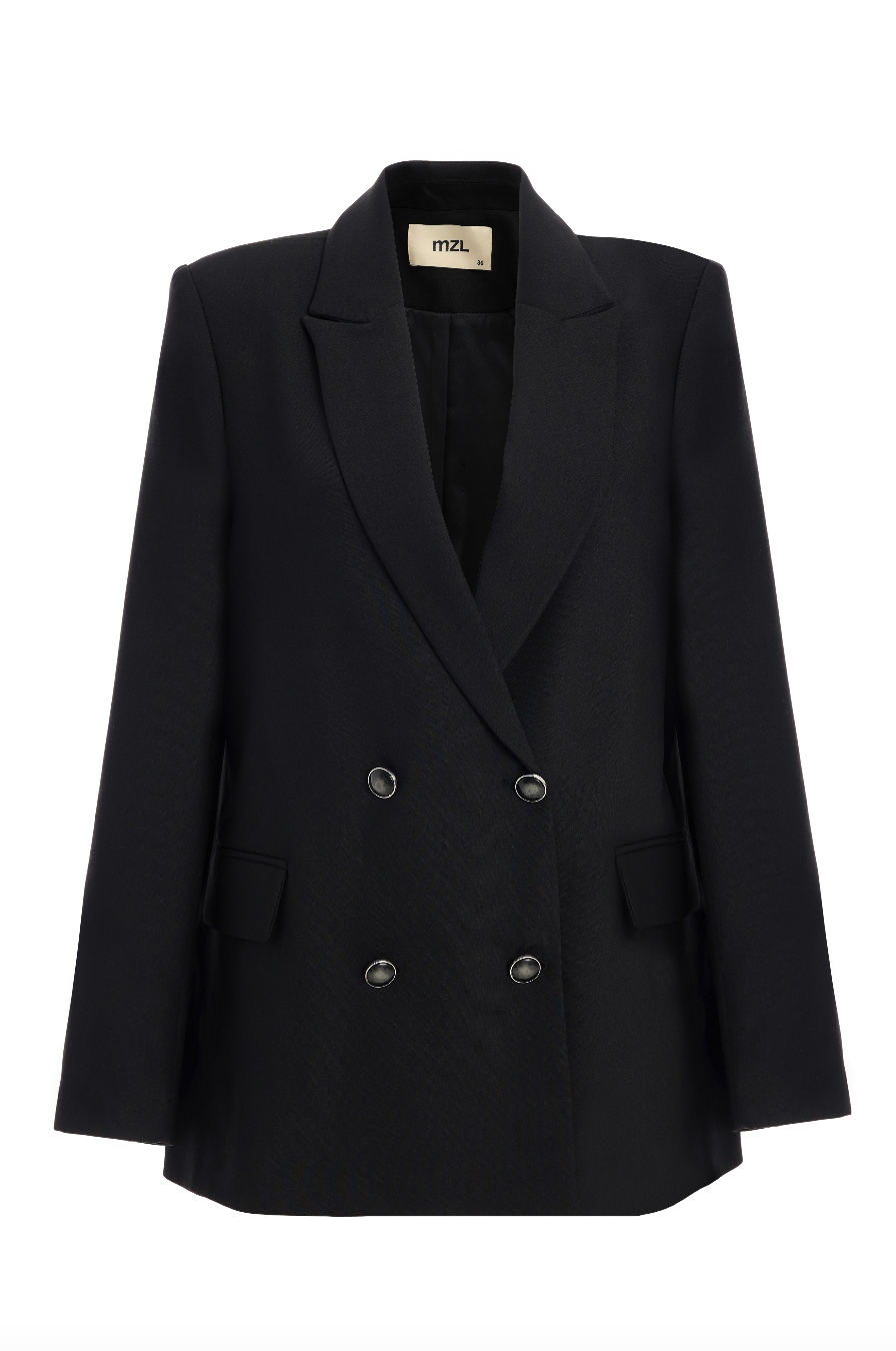 MZL Siyah Oversize Kruvaze Blazer Ceket 