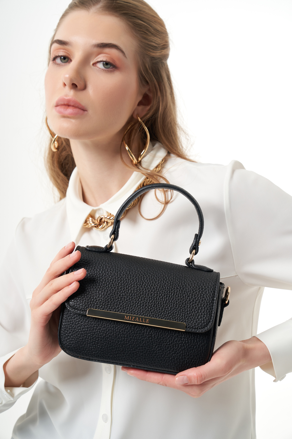 Mizalle Siyah Deri Mini Satchel Çanta 