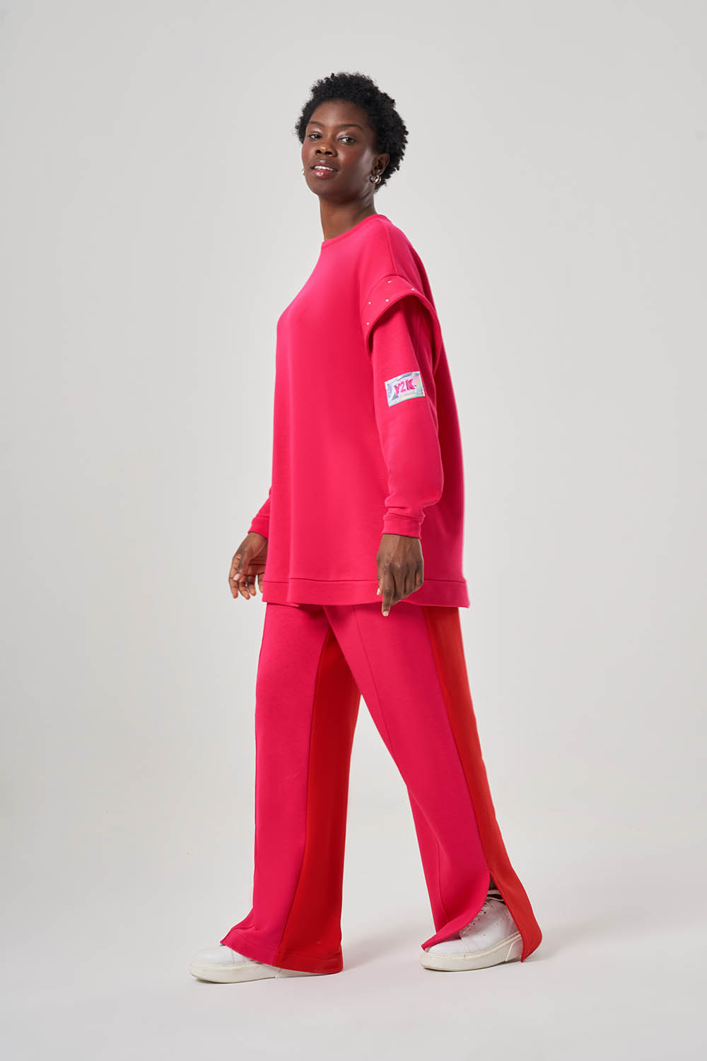 Mizalle Kolları Taş İşli Fuşya Sweatshirt