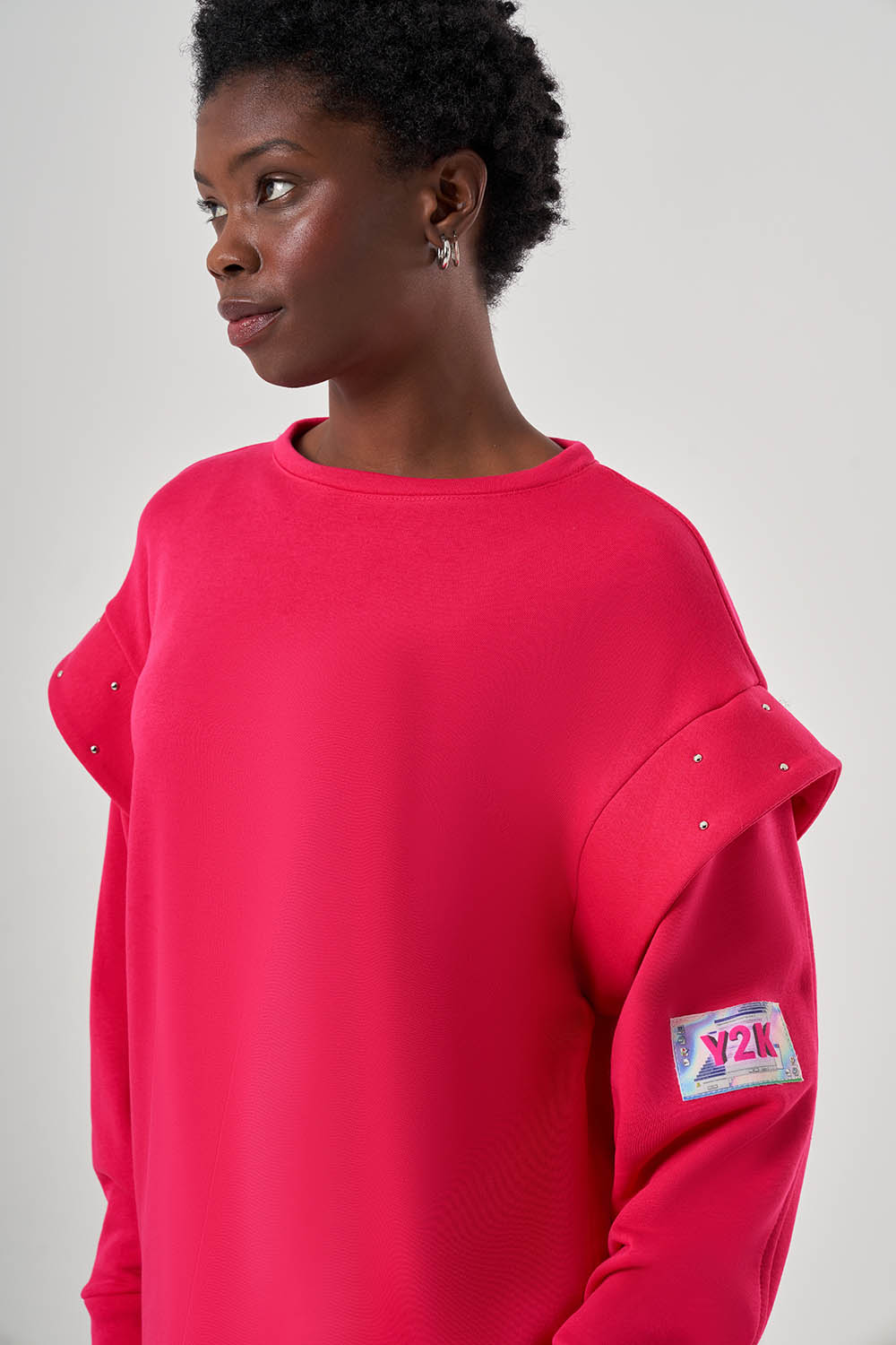 Mizalle Kolları Taş İşli Fuşya Sweatshirt
