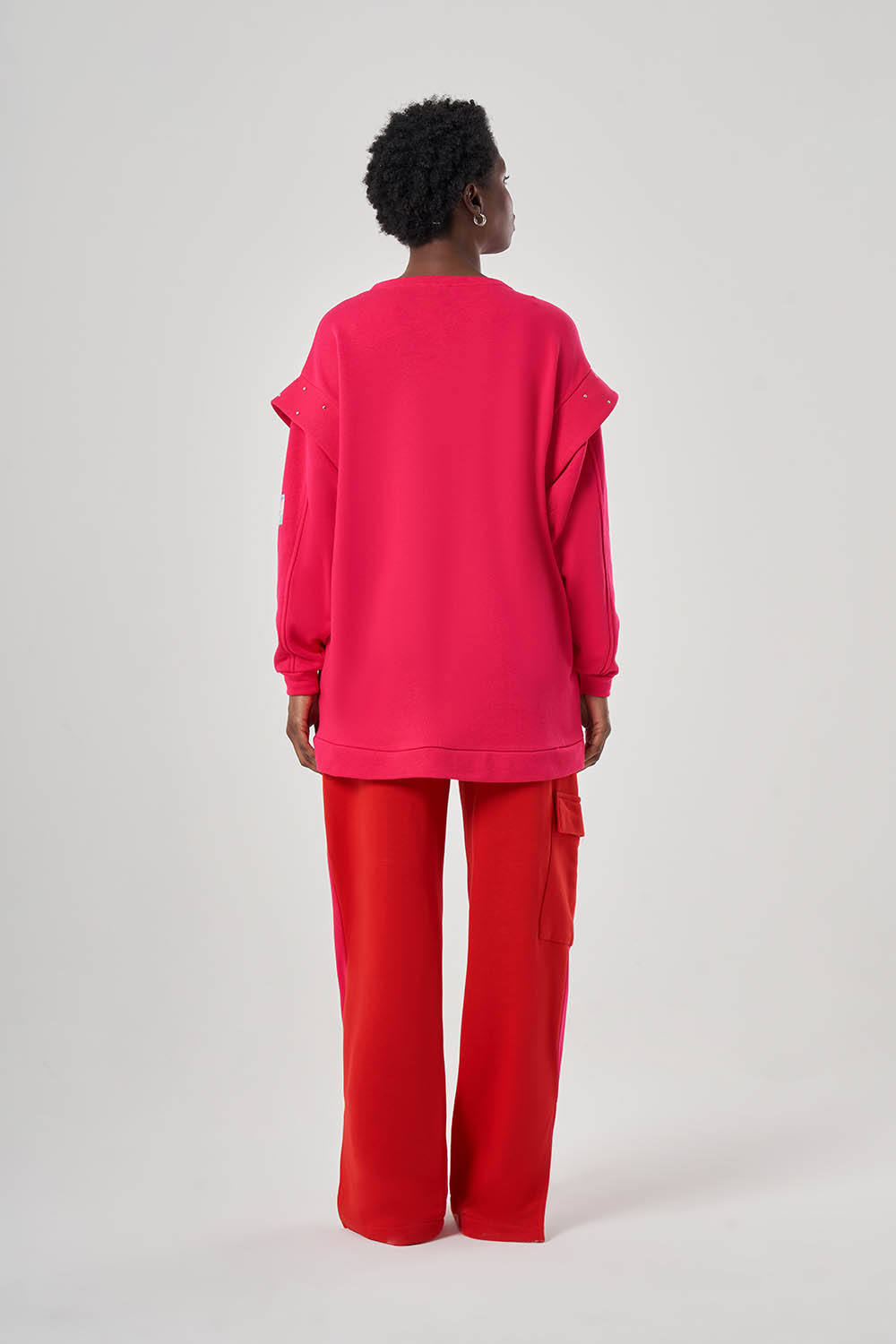 Mizalle Kolları Taş İşli Fuşya Sweatshirt