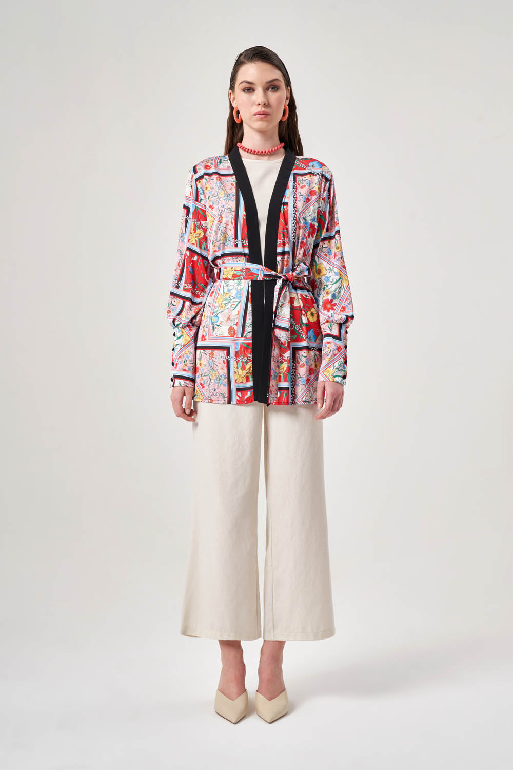 Mizalle Desenli Kalın Kol Manşetli Kimono