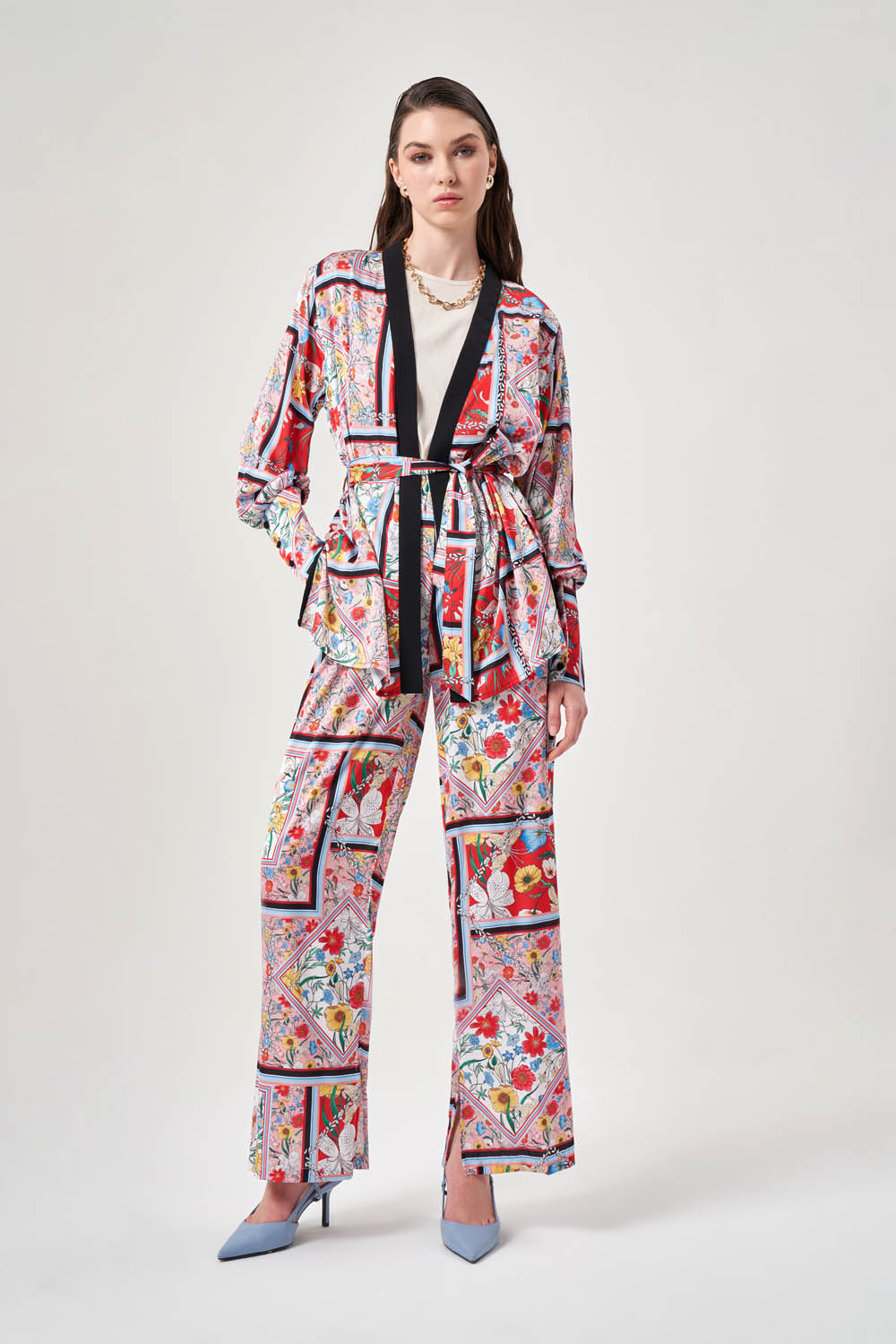Mizalle Desenli Kalın Kol Manşetli Kimono
