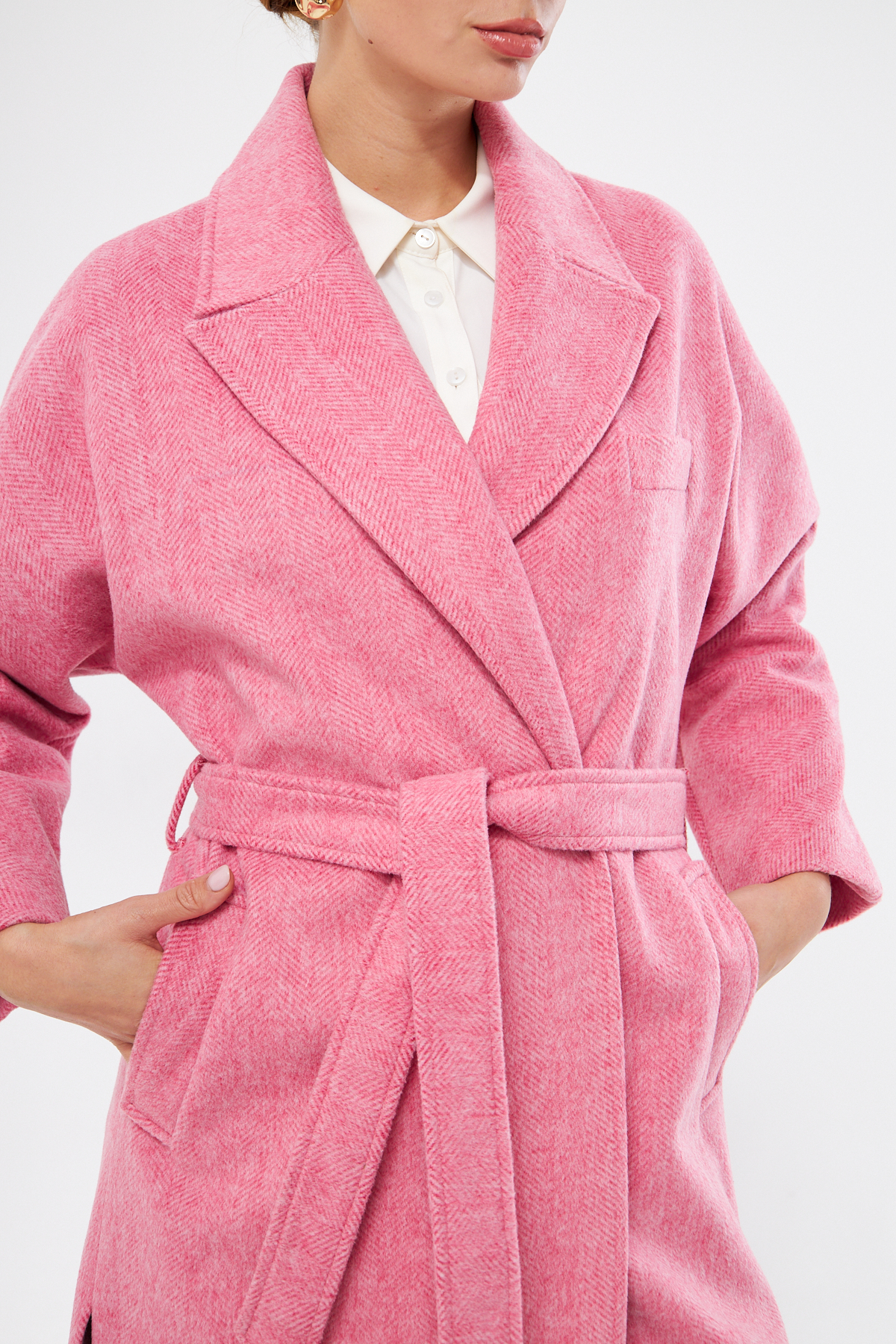Mizalle Basic Erkek Yaka Pembe Kaşe Kaban