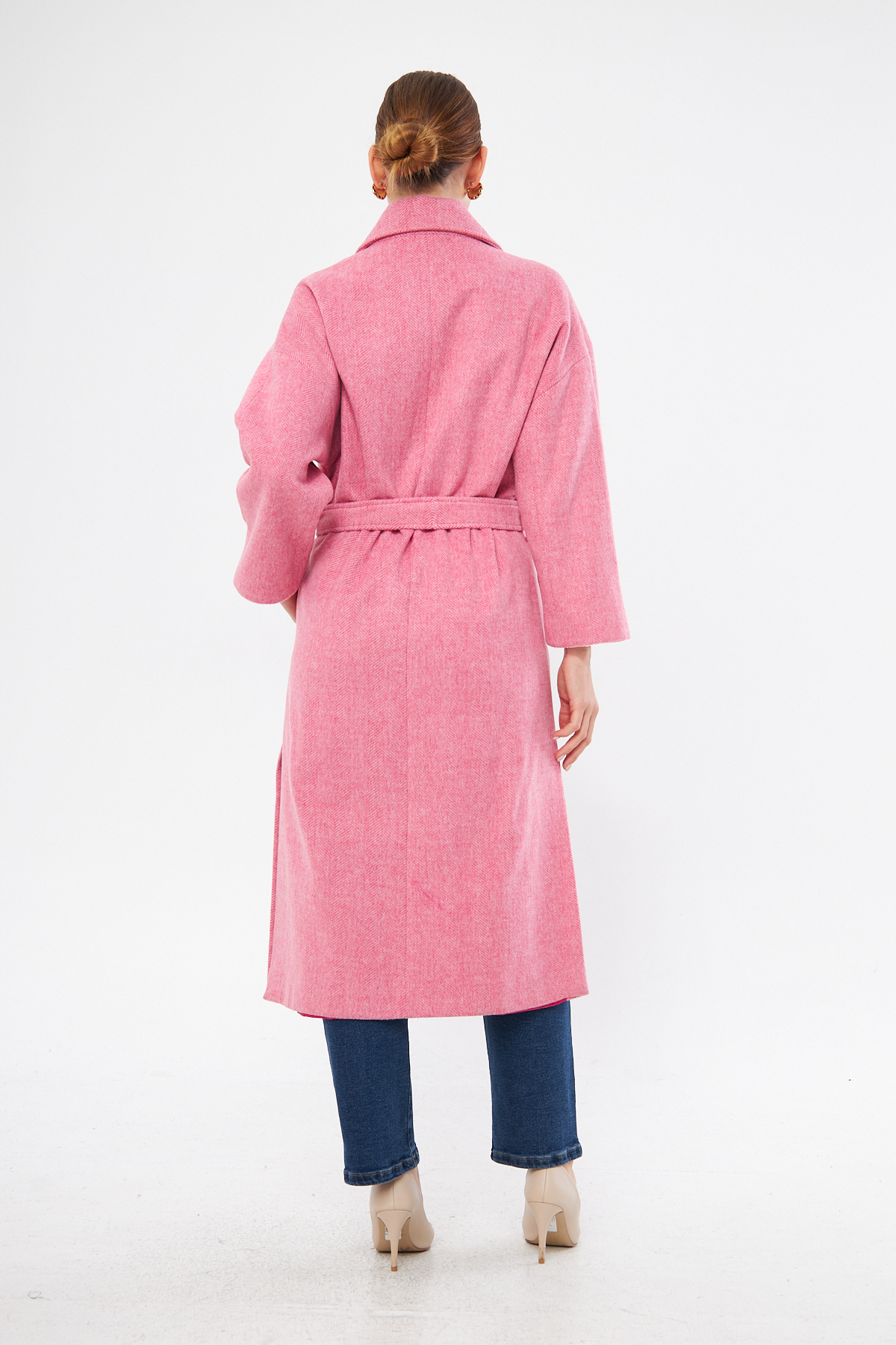 Mizalle Basic Erkek Yaka Pembe Kaşe Kaban