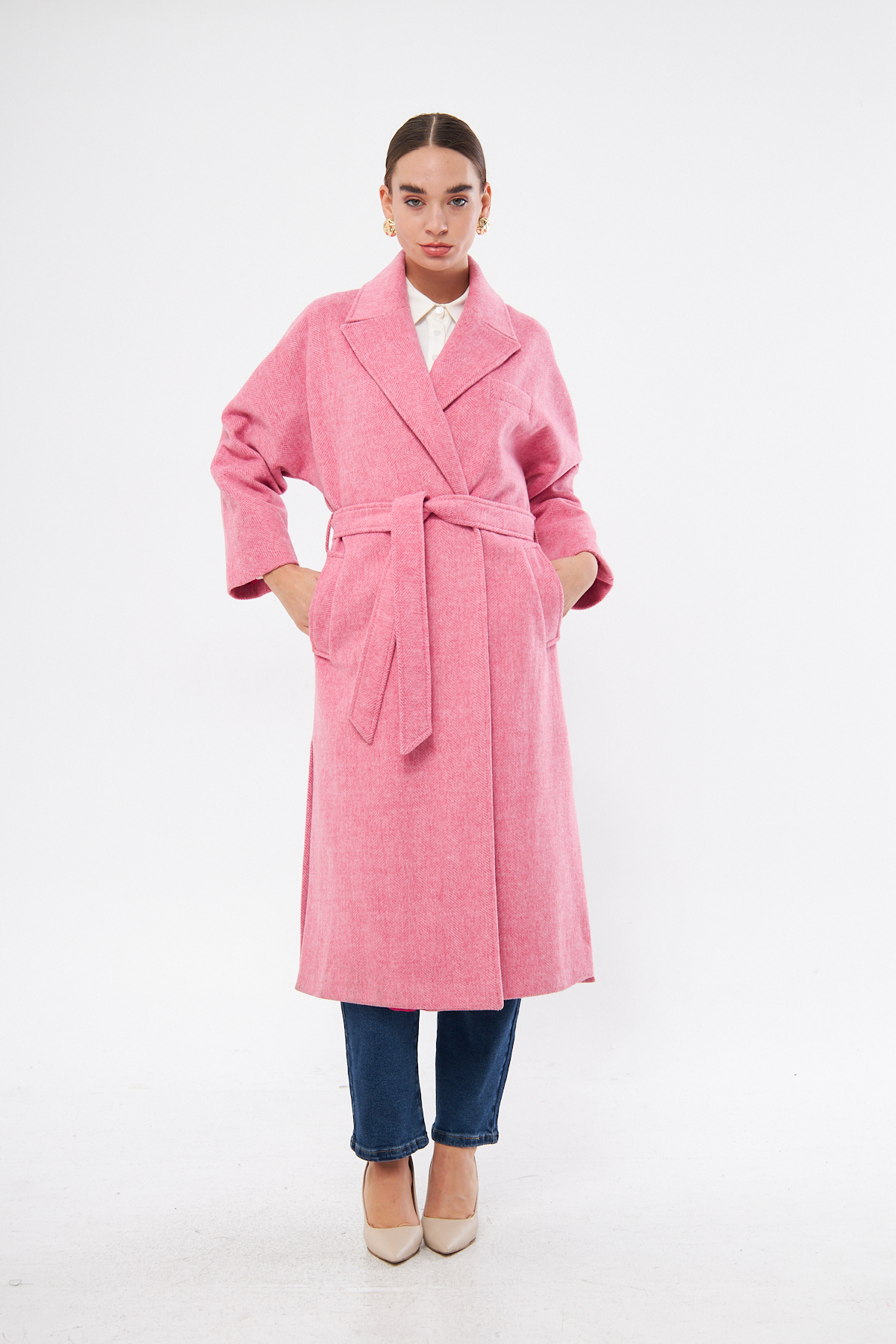 Mizalle Basic Erkek Yaka Pembe Kaşe Kaban