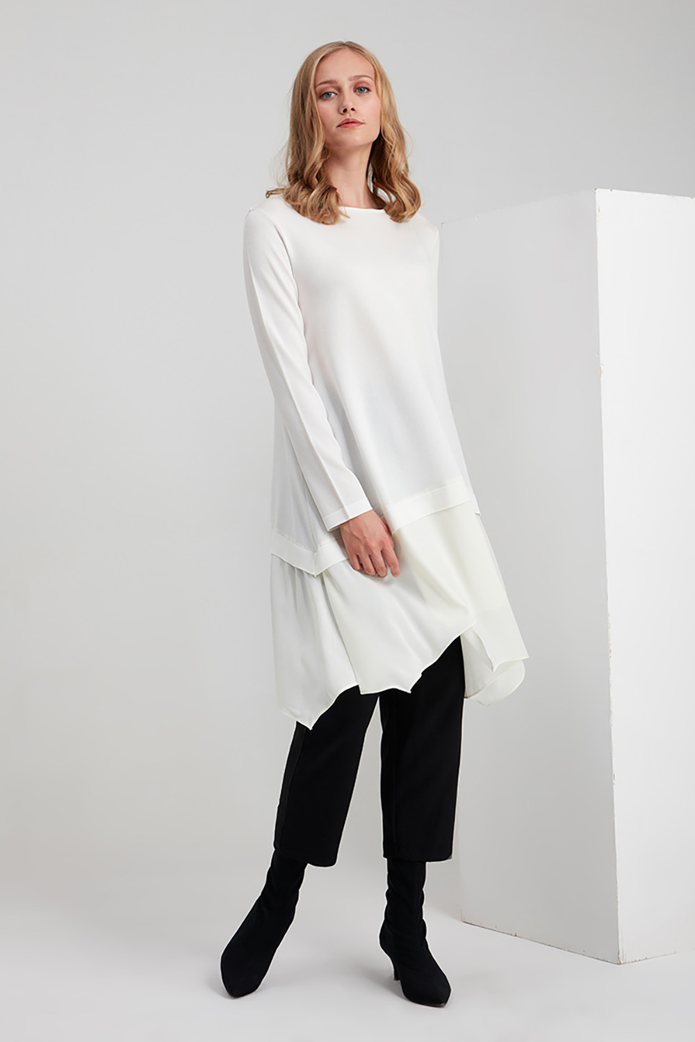 Şifon Garnili Rayon Ekru Tunik