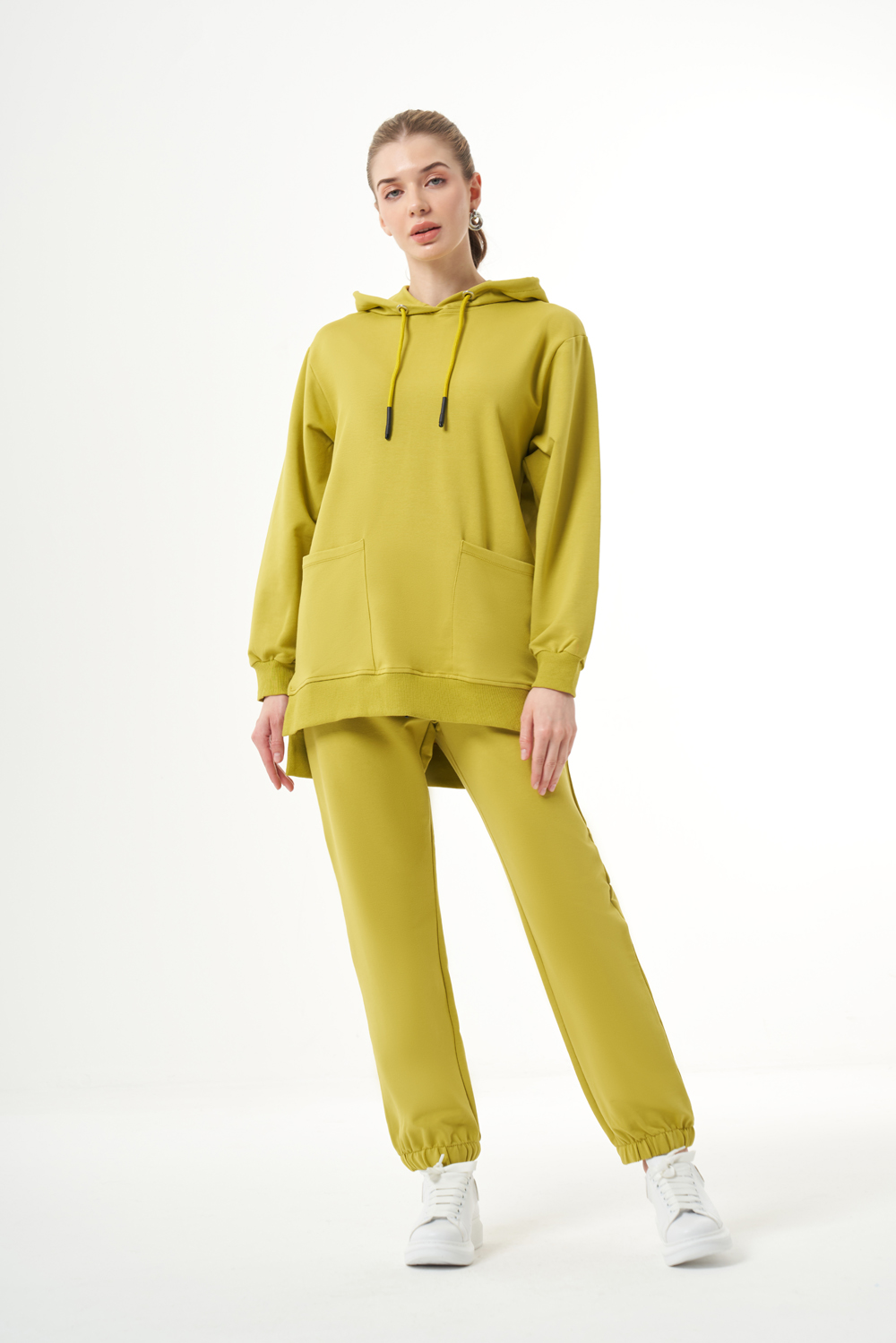Mizalle Kapüşonlu Torba Cepli Yeşil Sweatshirt
