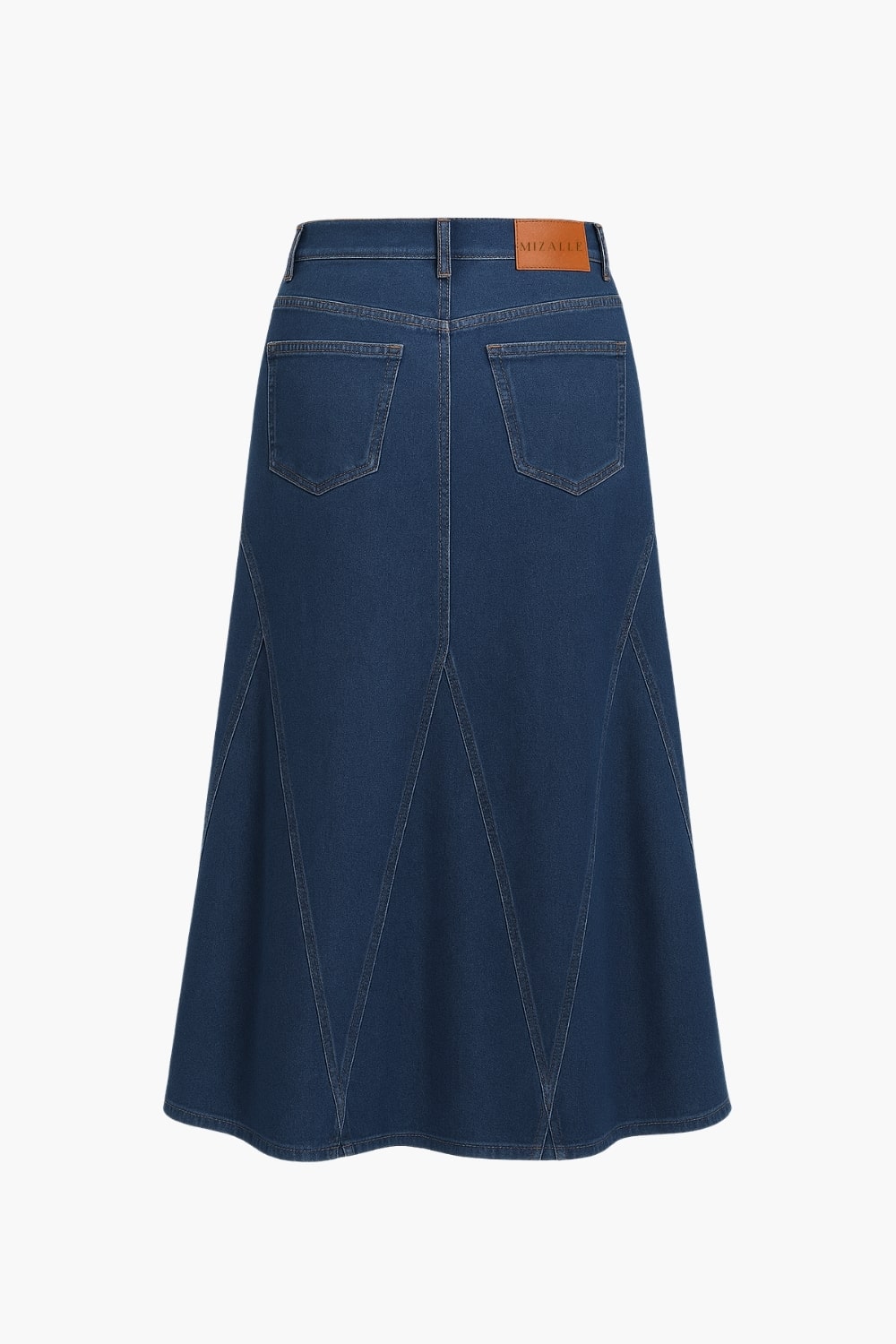 Mizalle Parça Volanlı Lacivert Maksi Denim Etek