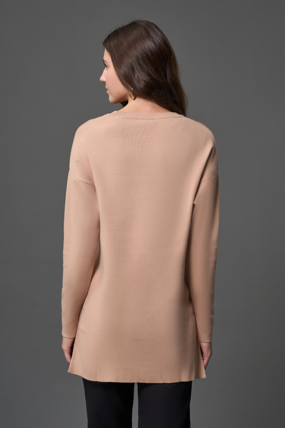 Mizalle Yanları Metal Düğmeli Camel Uzun Triko Tunik
