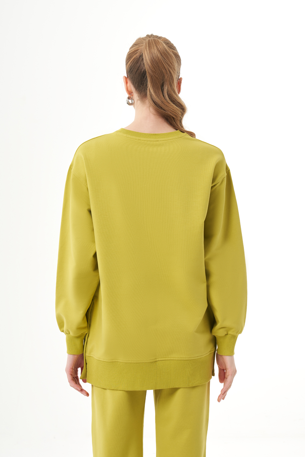 Mizalle Yanları Çıtçıtlı Yuvarlak Yaka Yeşil Sweatshirt